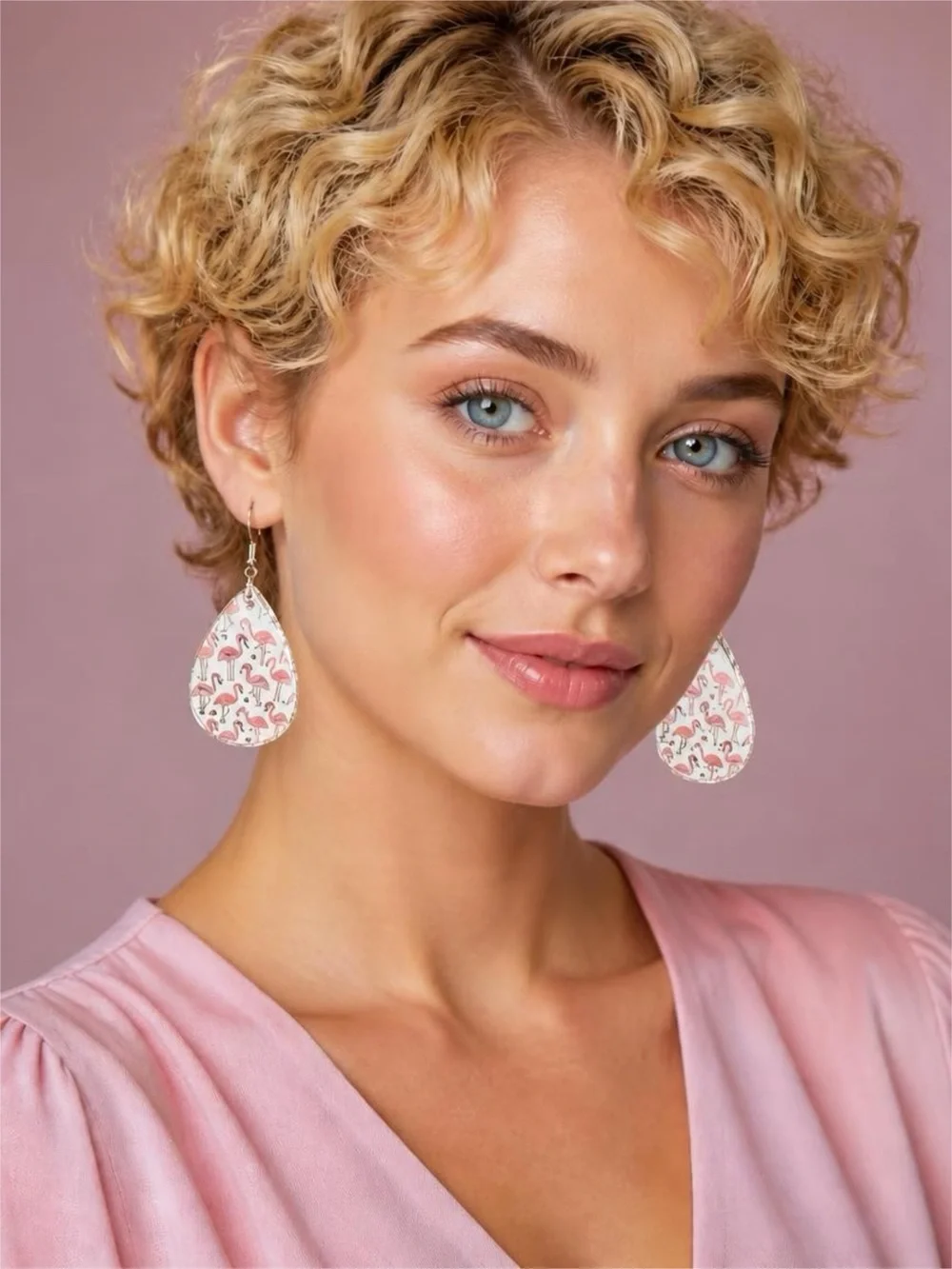 Clear Acrylic Teardrop Earrings with Flamingos